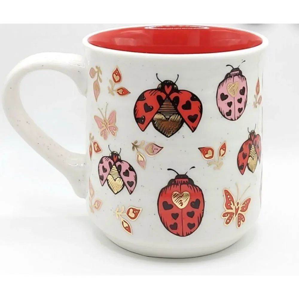 Sheffield Home Love Ladybugs Coffee /Tea Mug Cup 18 Oz Ceramic White & Red